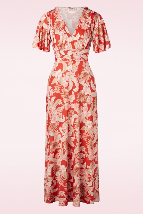 Vintage Chic for Topvintage - Helene Tropical Flower Cross Over Maxi Dress Années 50 en Orange
