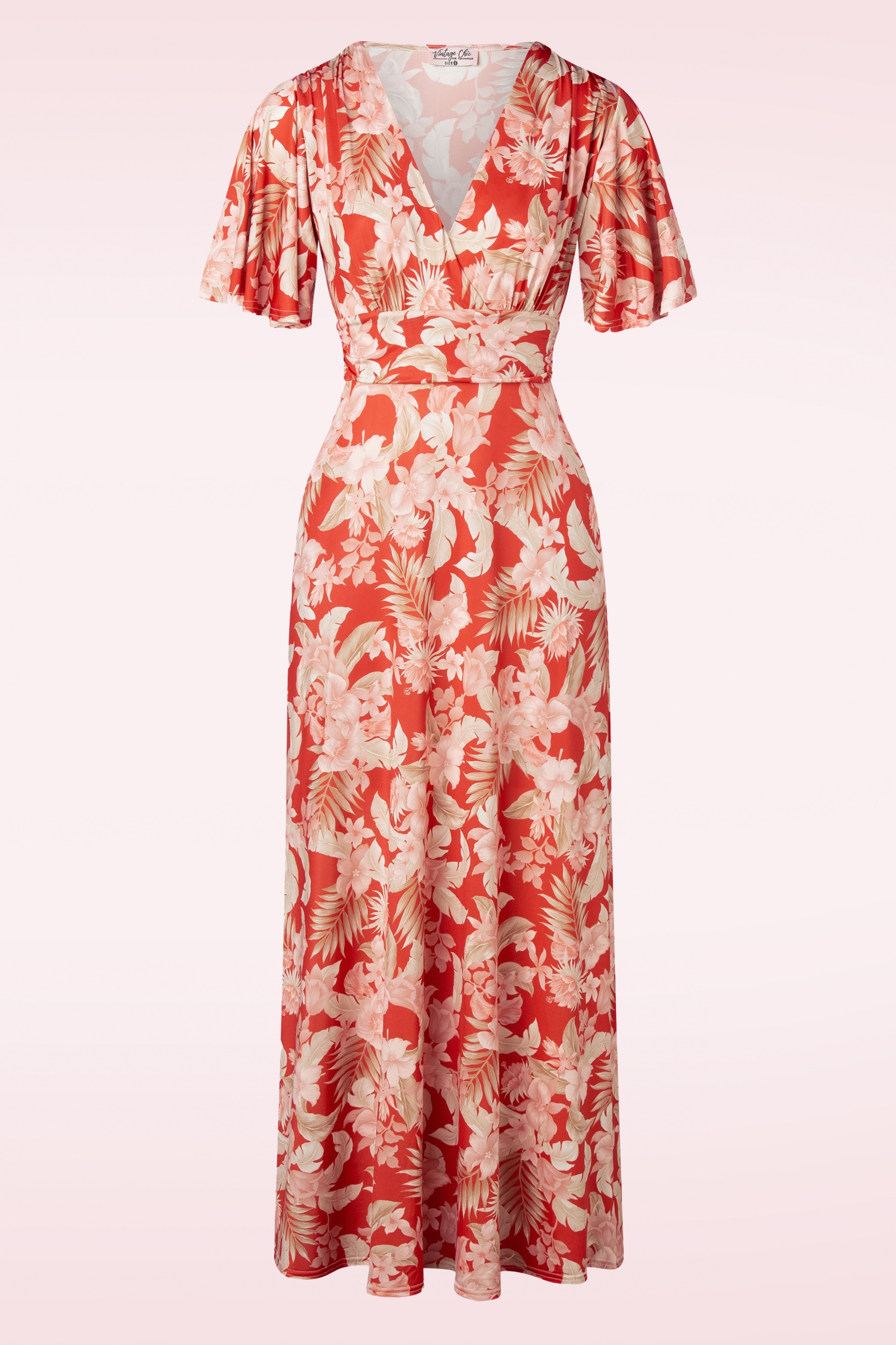 Vintage Chic for Topvintage - Helene gekruiste maxi jurk met tropische bloemen in oranje