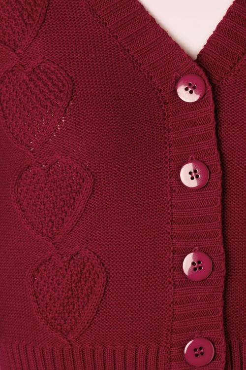 Vixen - 40s Jazmine Heart Knit Cardigan in Burgundy 3