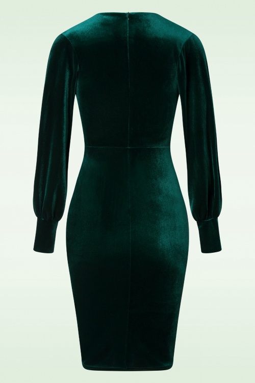 Vintage Chic for Topvintage - Elena fluwelen pencil jurk in groen 2