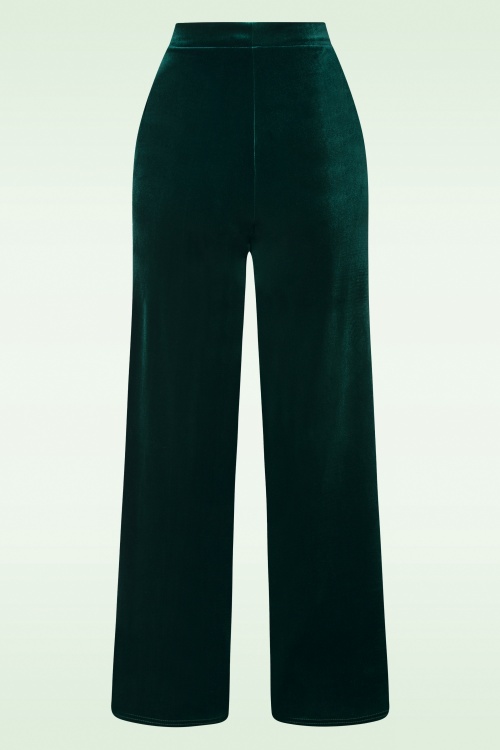 Vintage Chic for Topvintage - 70s Victoria Velvet Straight Leg Trousers in Green 2
