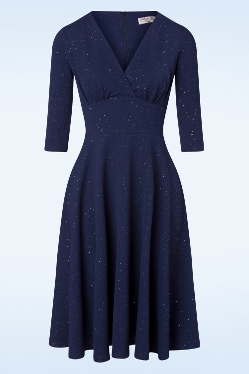 Vintage Chic for Topvintage - Gloria glitter swing jurk in marineblauw