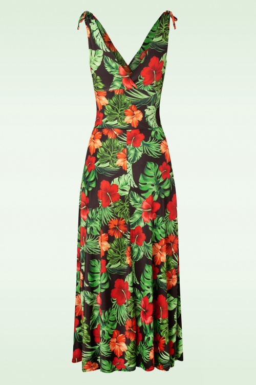 Vintage Chic for Topvintage - 50s Grecian Tropical Flower Maxi Dress in Black 2