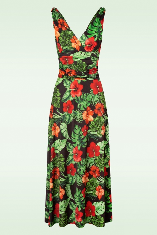 Vintage Chic for Topvintage - Grecian Tropical Flower Maxi Dress Années 50 en Noir
