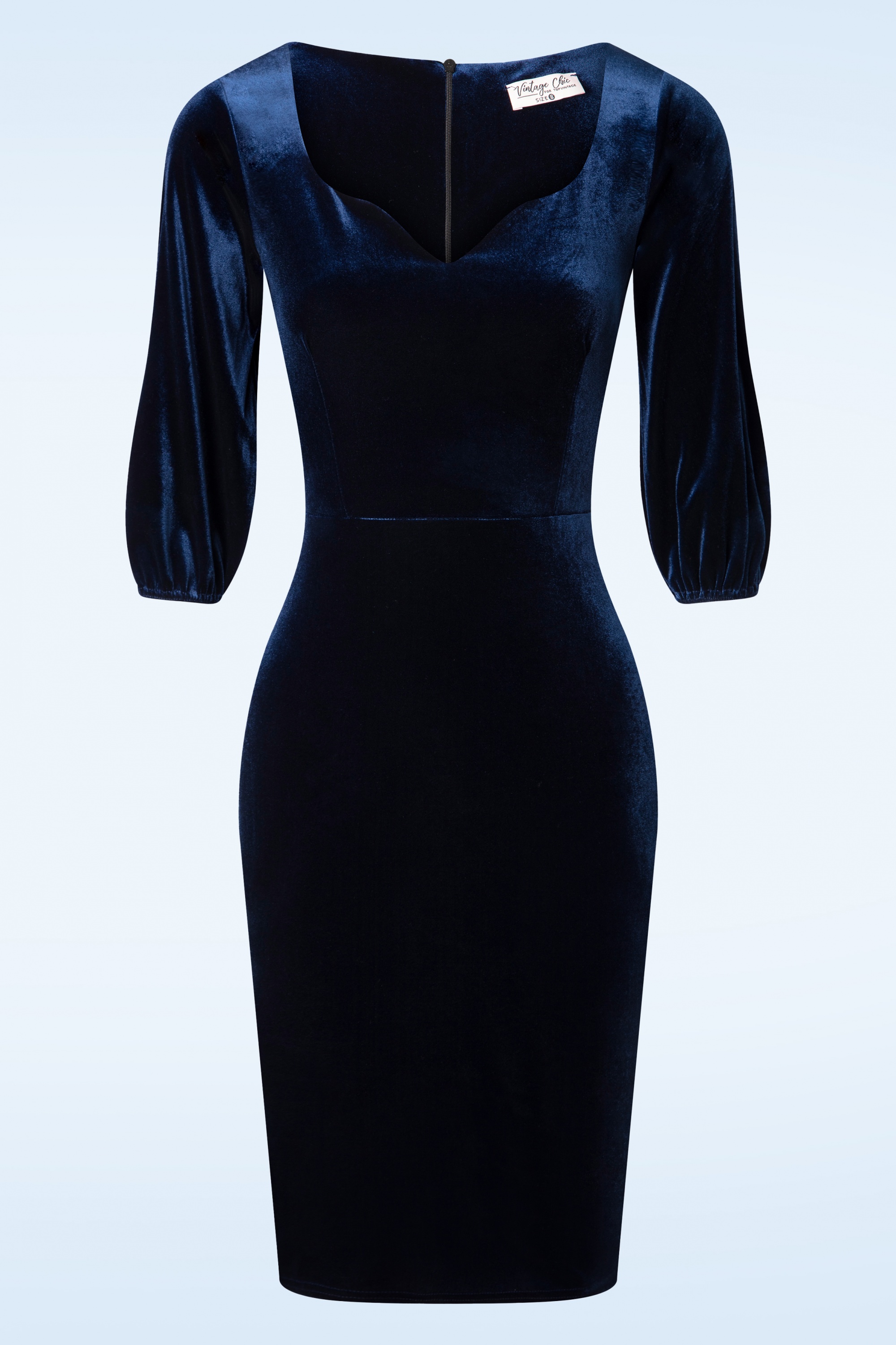 Vintage Chic for Topvintage - Iris fluwelen pencil jurk in marineblauw