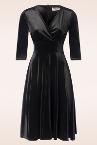 Vintage Chic for Topvintage - Maddison Velvet Swing Jurk in Zwart