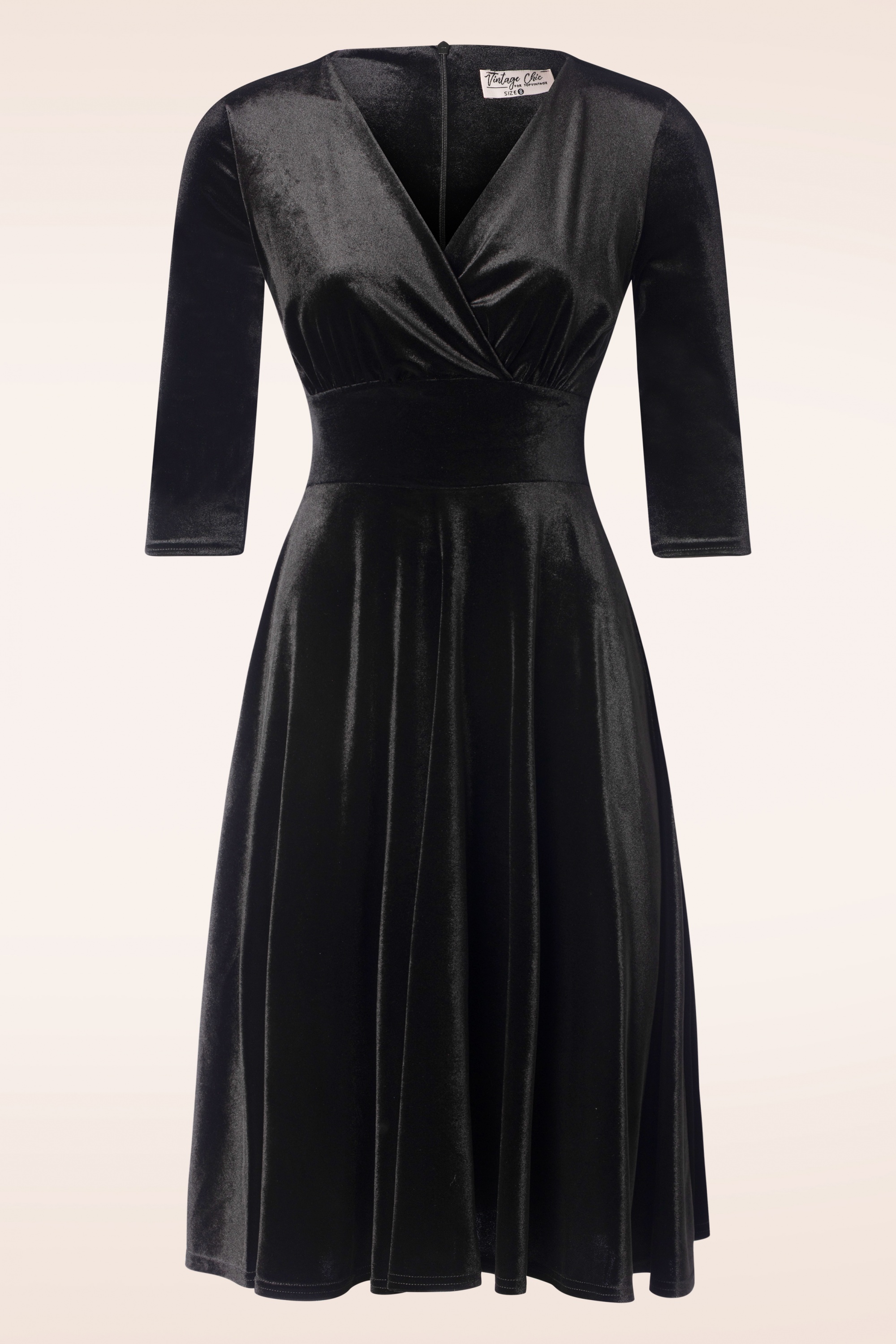 Vintage Chic for Topvintage - Maddison Velvet Swing Jurk in Zwart