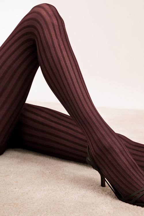 Women's burgundy cotton tights with multicoloured strips