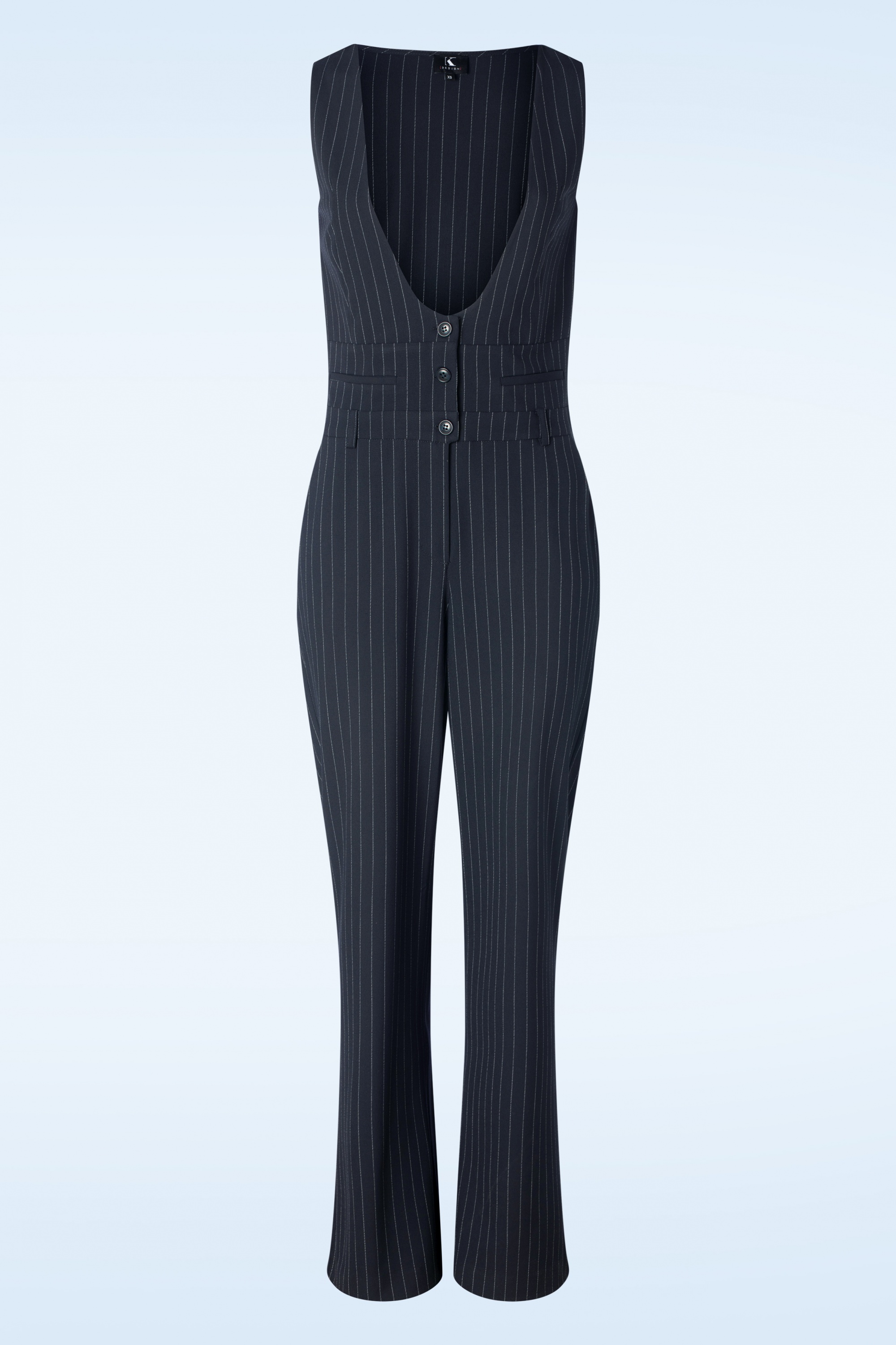 K-Design - Pixie Pin Stripe Jumpsuit in Marineblauw