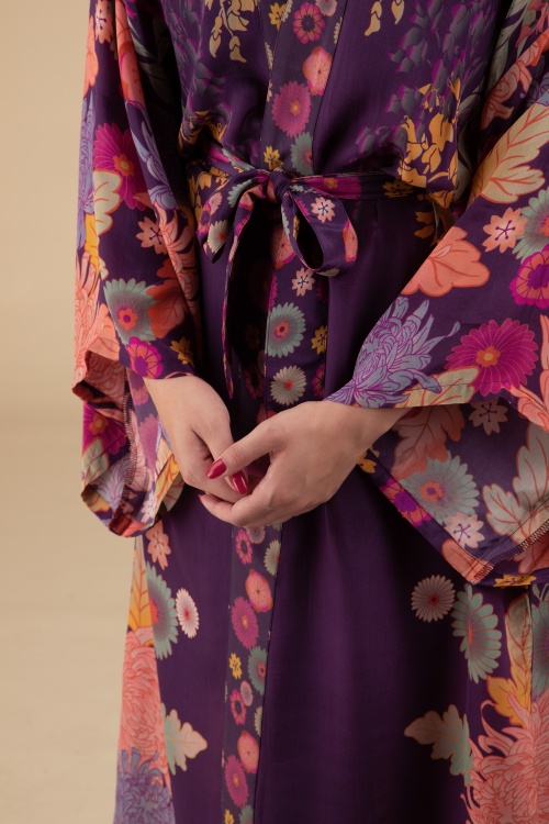 Powder - Trailing Wisteria Lux Long Kimono Gown in Amethyst Purple 2