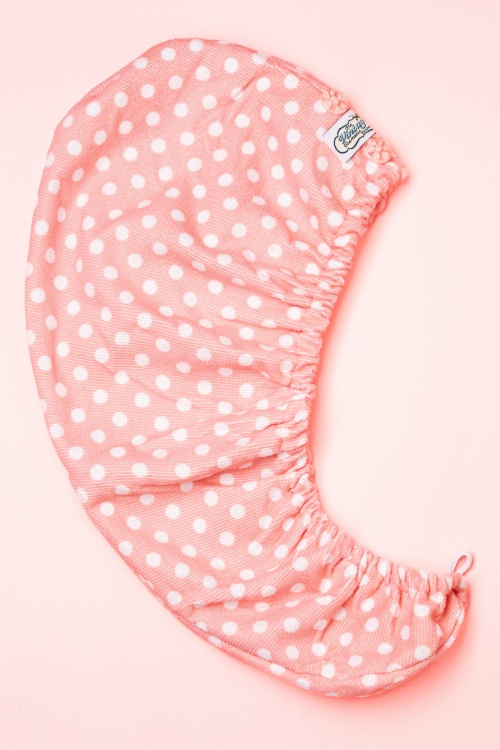 The Vintage Cosmetic Company - White Polkadot Haarturban in Rosa 2