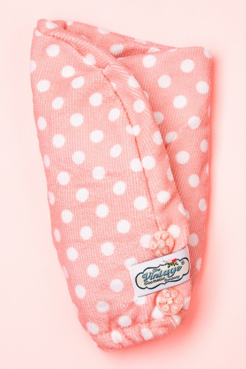 The Vintage Cosmetic Company - White Polkadot Haarturban in Rosa 3