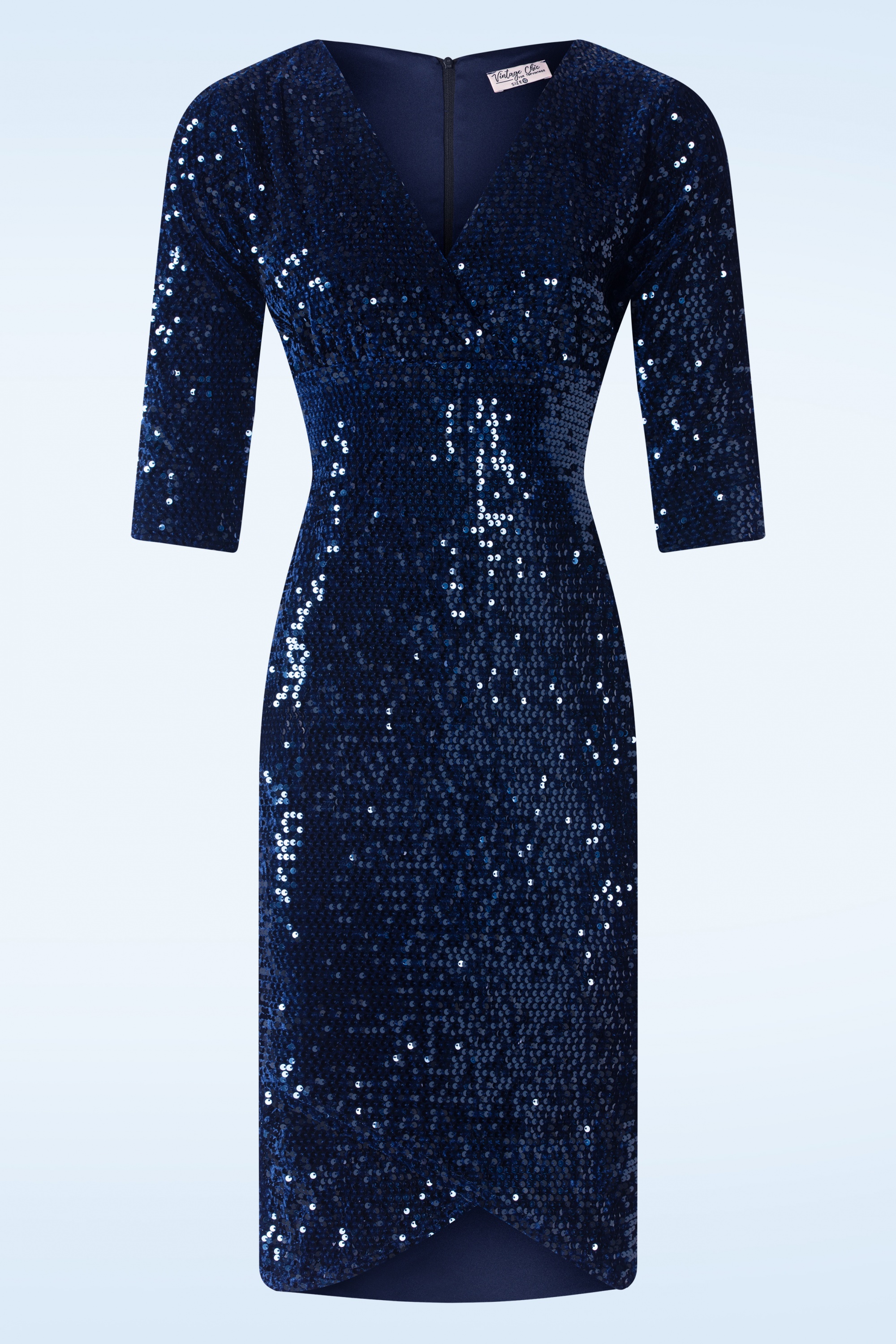 Vintage Chic for Topvintage - Saskia Sequin pencil jurk in navy blauw