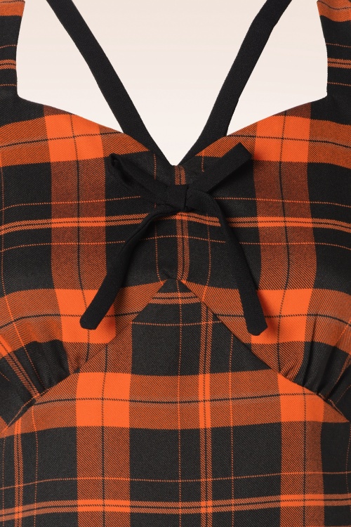 Collectif Clothing - Anja Pumpkin Check Flared jurk in zwart en oranje 3