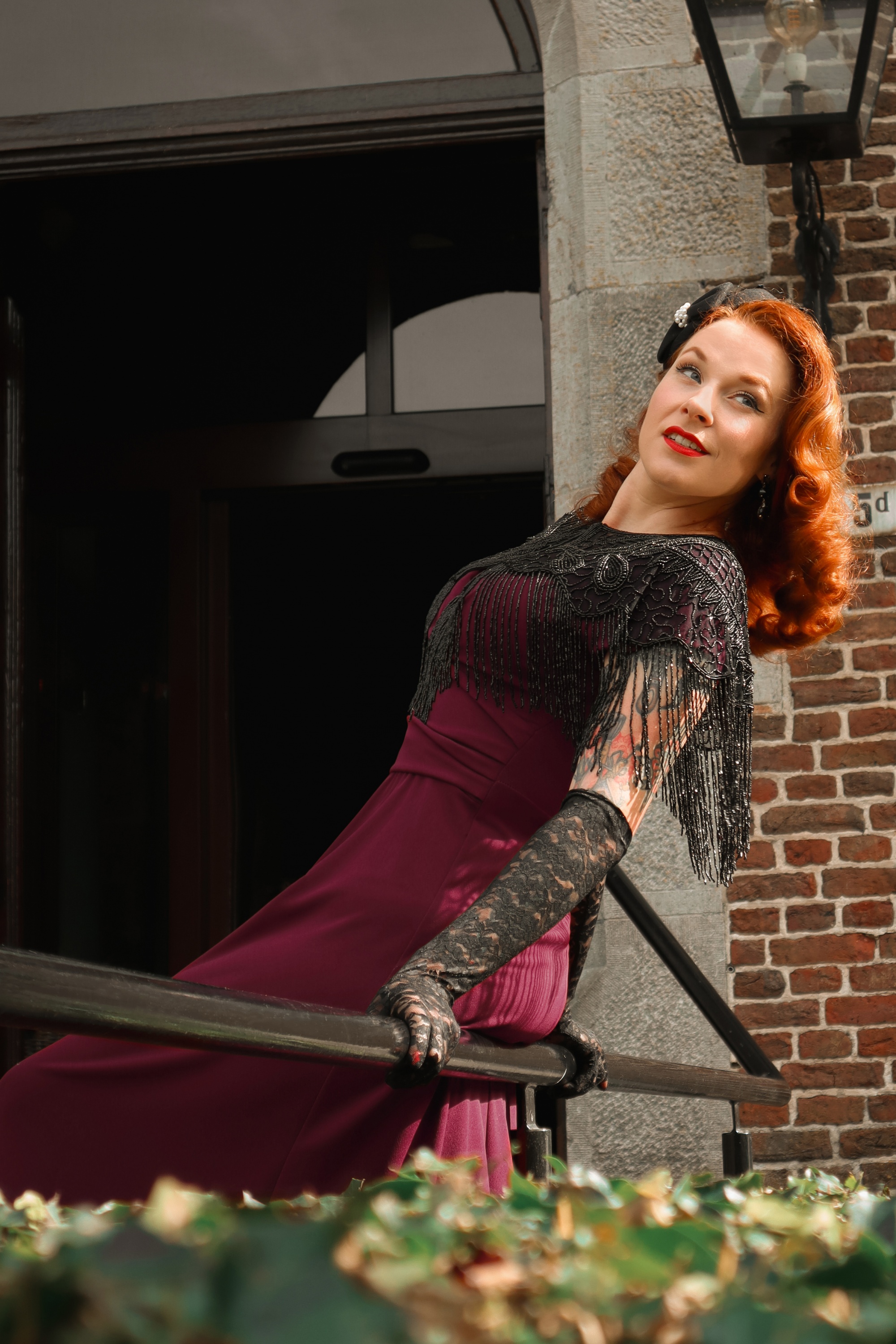 Vintage Chic for Topvintage - Rinda maxi jurk in wijnrood 5