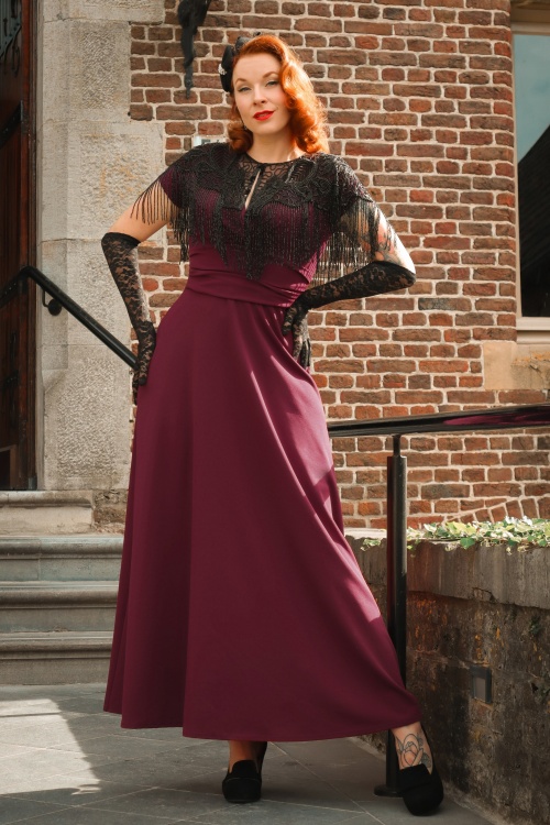 Vintage Chic for Topvintage - Rinda maxi jurk in wijnrood 4