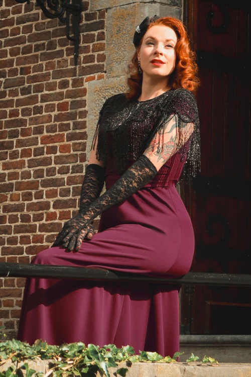 Vintage Chic for Topvintage - Rinda maxi jurk in wijnrood 6