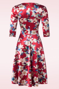 Vintage Chic for Topvintage - Ophelia floral satijnen swing jurk in wijnrood  2