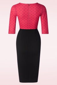 Vintage Chic for Topvintage - Felicity Polkadot pencil jurk in zwart en rood 2