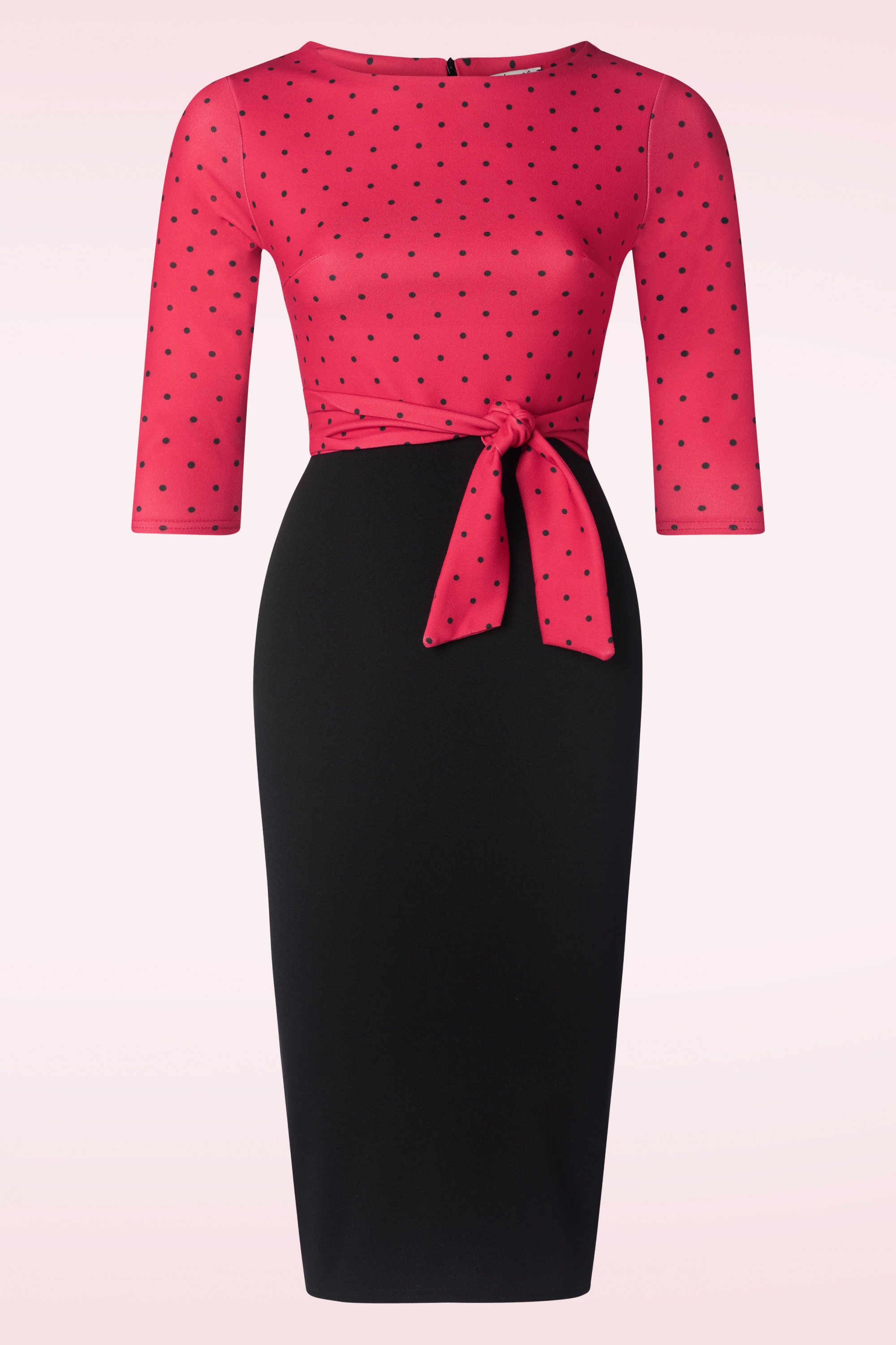 Vintage Chic for Topvintage - Felicity Polkadot pencil jurk in zwart en rood