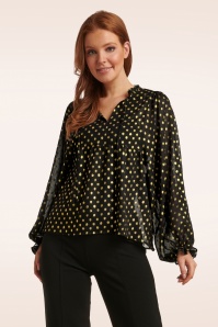 Smashed Lemon - Ylenia Polkadot blouse in zwart en goud