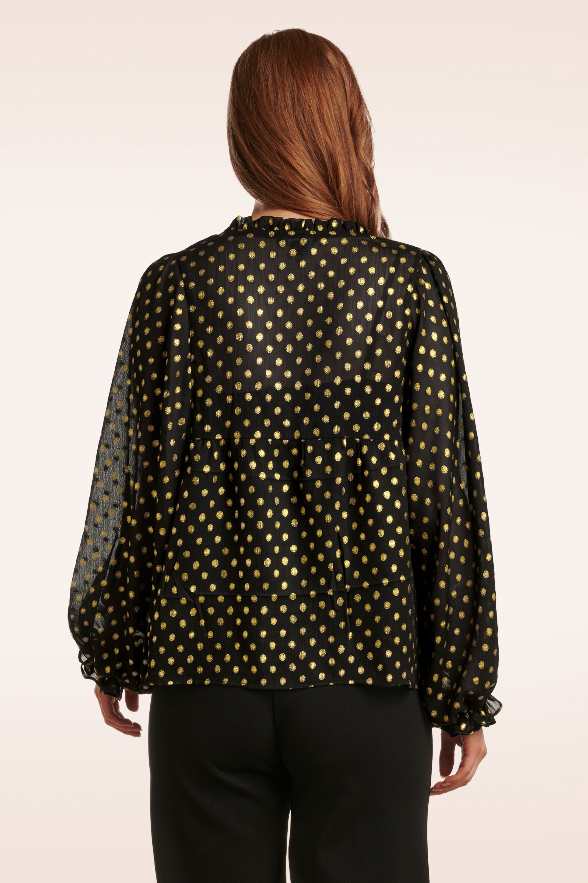 Smashed Lemon - Ylenia Polkadot blouse in zwart en goud 2