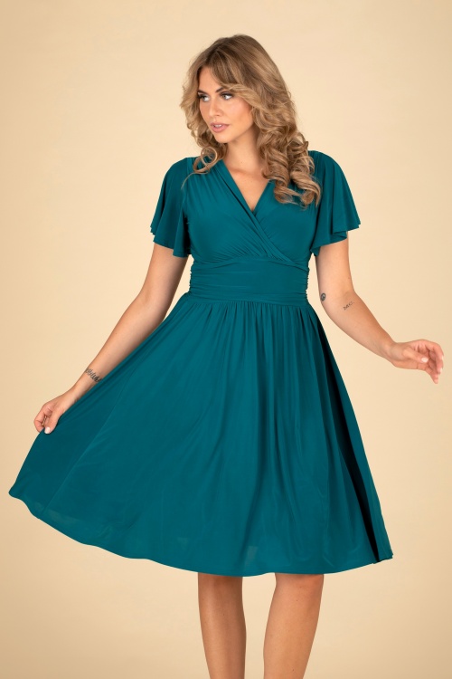 Vintage Chic for Topvintage - Sadie swing jurk in groenblauw 3