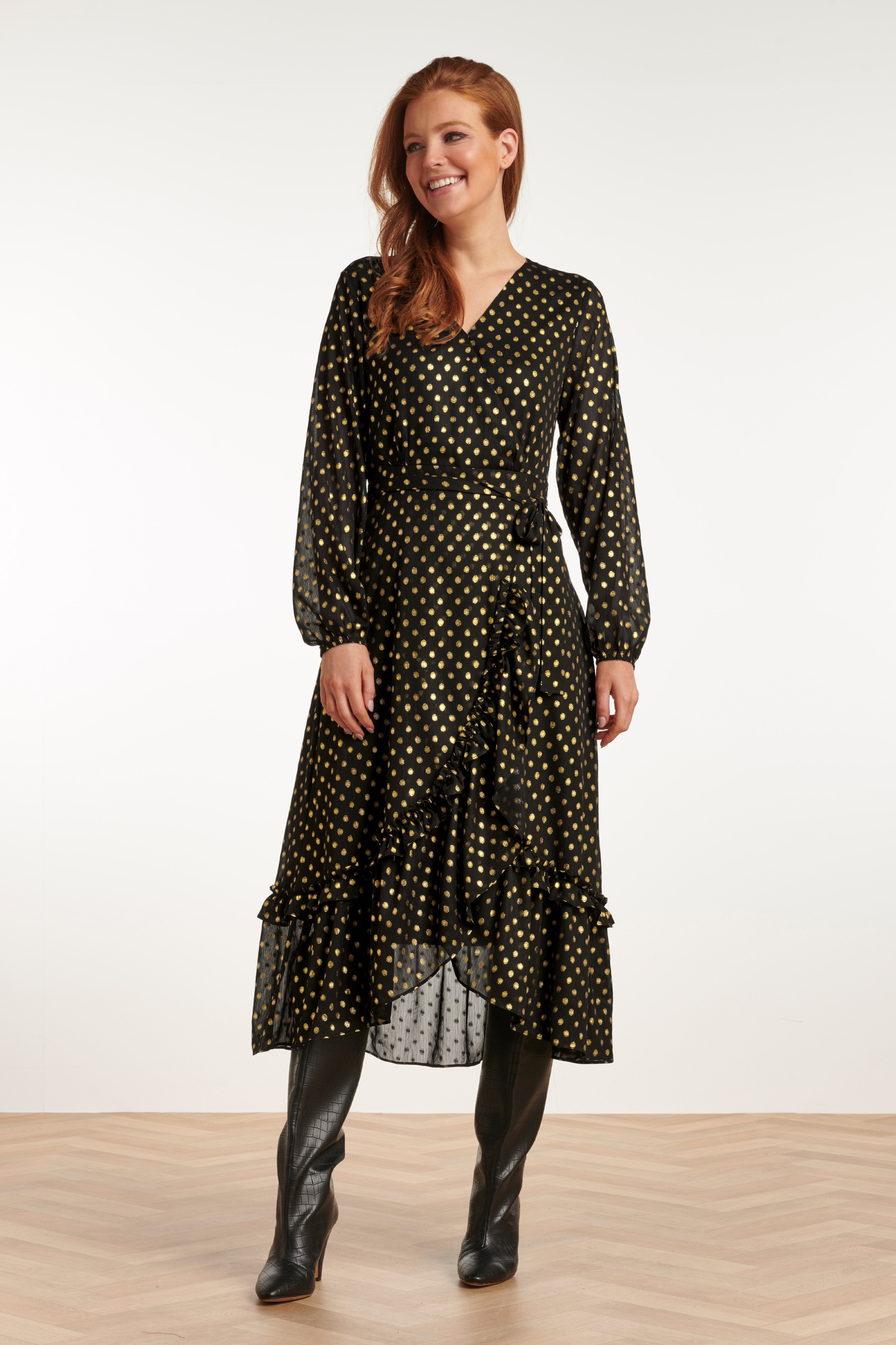 Black dress gold dots best sale