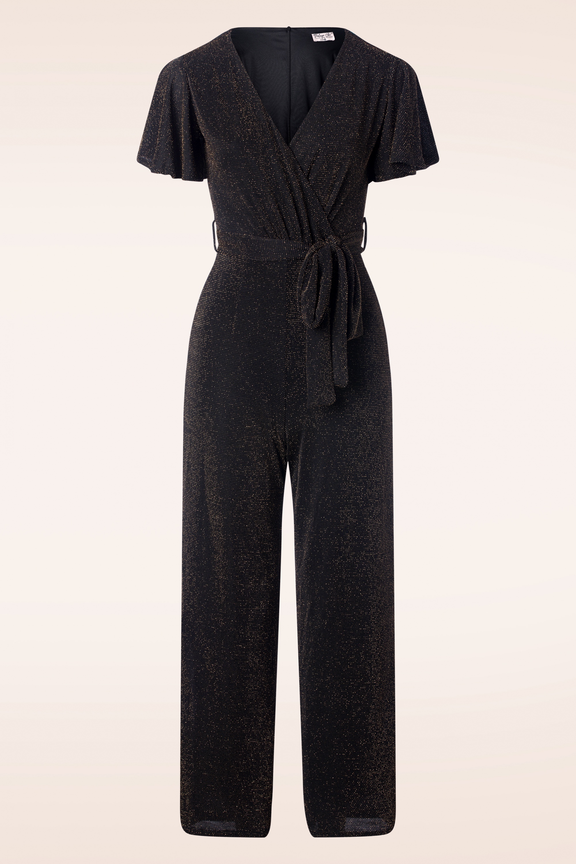 Vintage Chic for Topvintage Kylie Glitzer Jumpsuit in Schwarz und Gold Einkaufen bei Topvintage