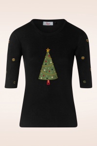 Banned Retro - Scandi tree holiday cheer trui in zwart