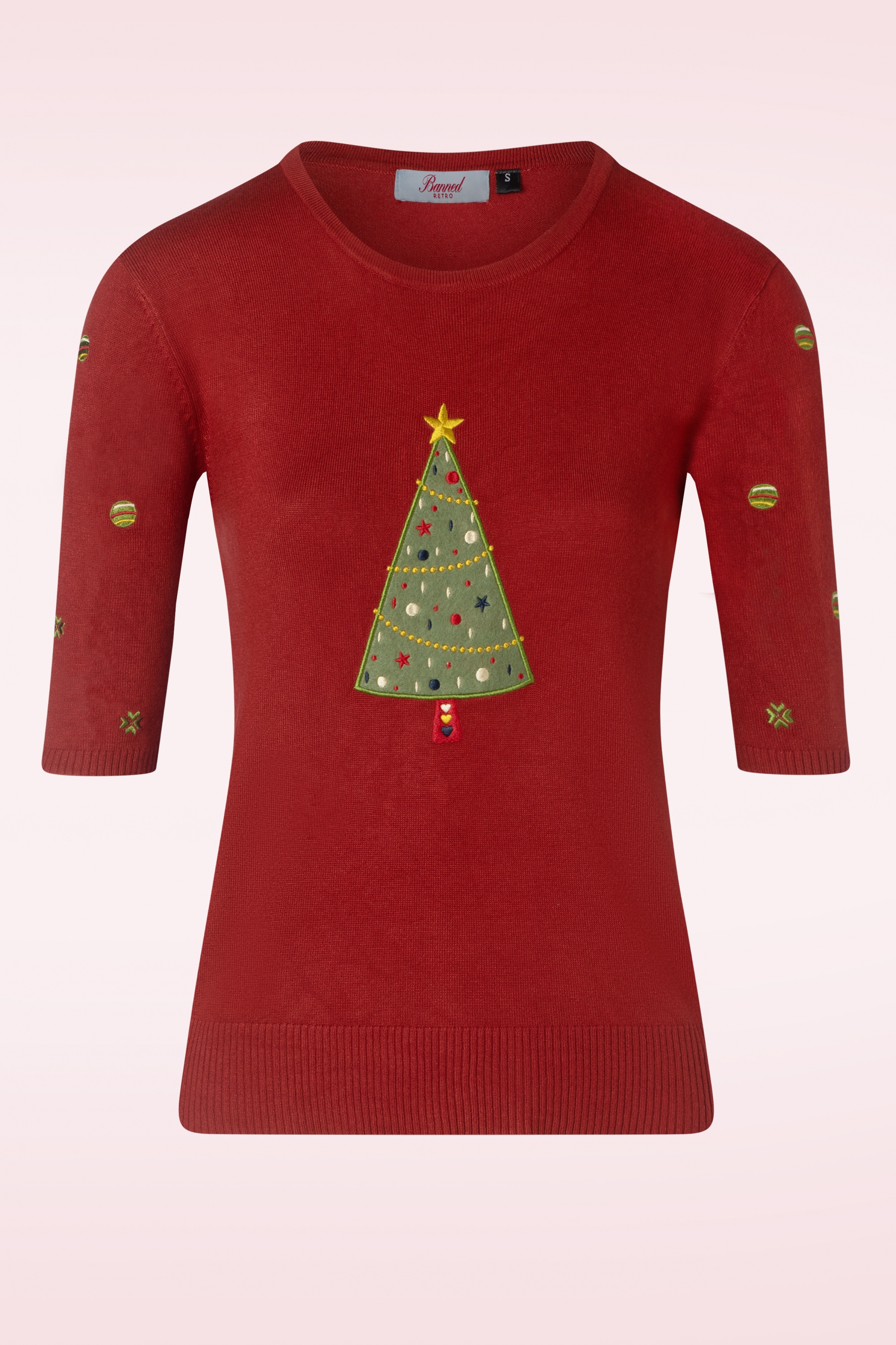 Banned Retro - Scandi tree holiday cheer trui in rood