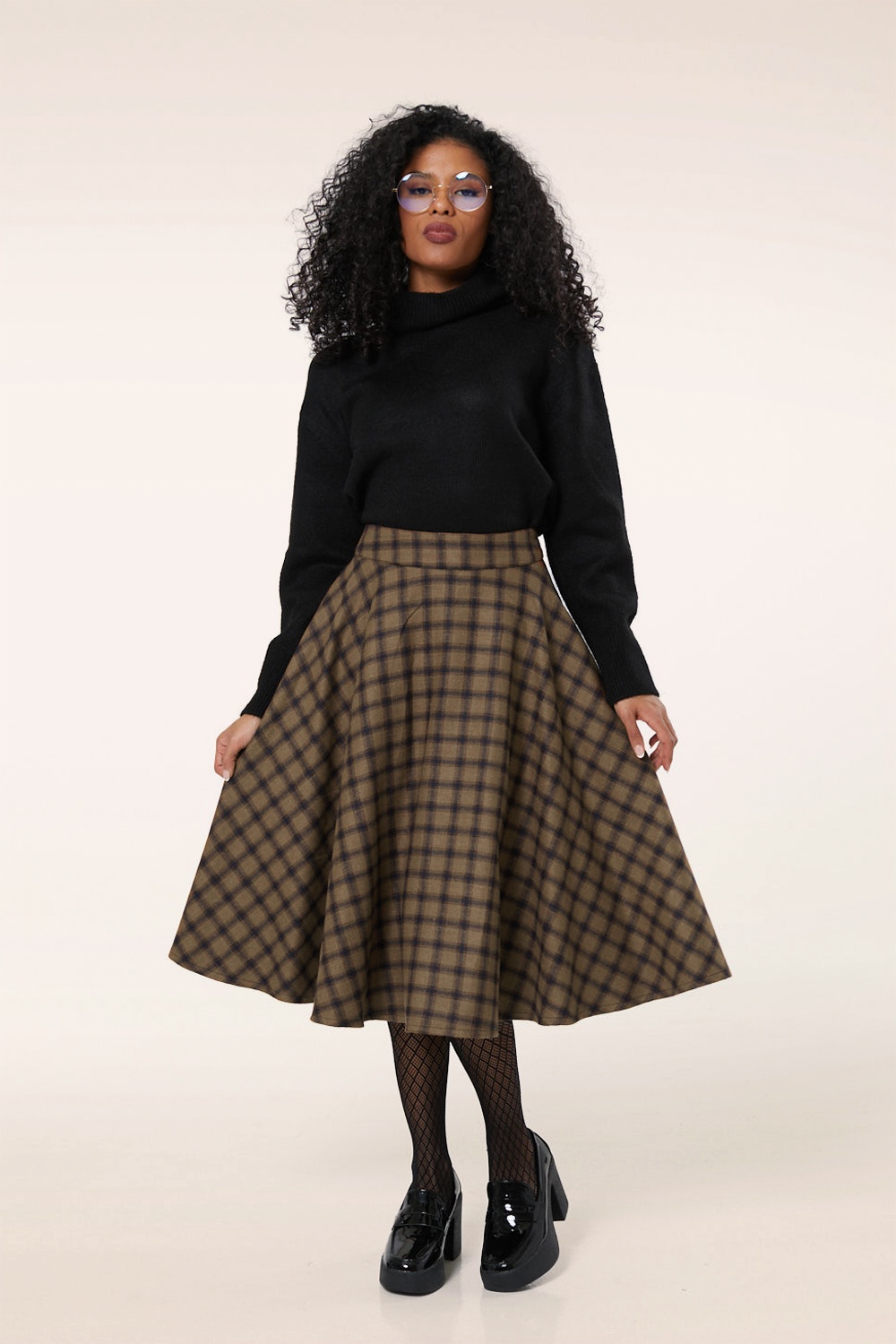 Brown check skirt best sale