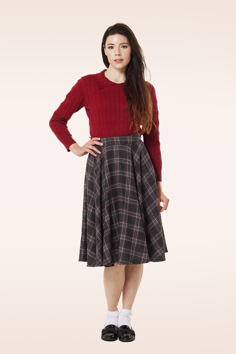 Timeless - Sophie wollen geruite rok in zwart en rood