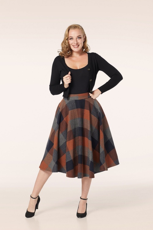Timeless - 40s Sophie Wool Check Skirt in Rust 2