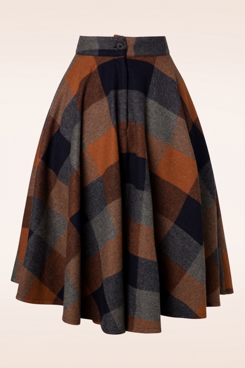 Timeless - 40s Sophie Wool Check Skirt in Rust 4