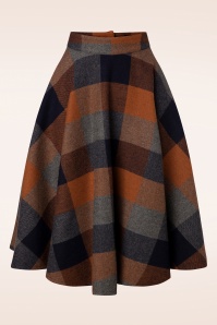 Timeless - 40s Sophie Wool Check Skirt in Rust