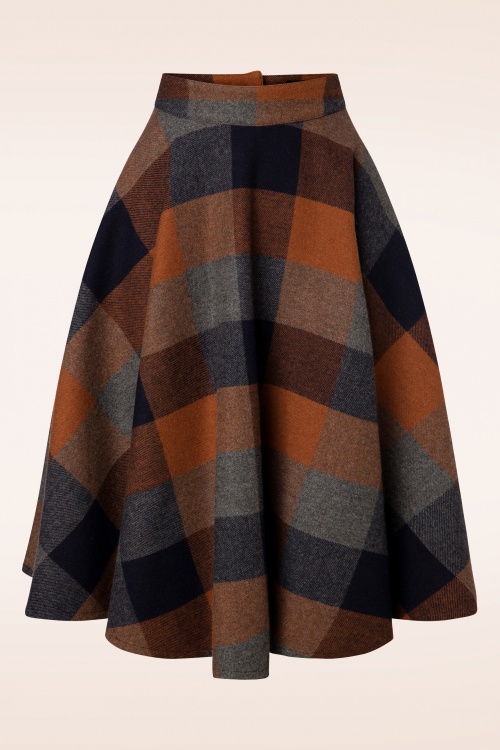 Timeless - 40s Sophie Wool Check Skirt in Rust
