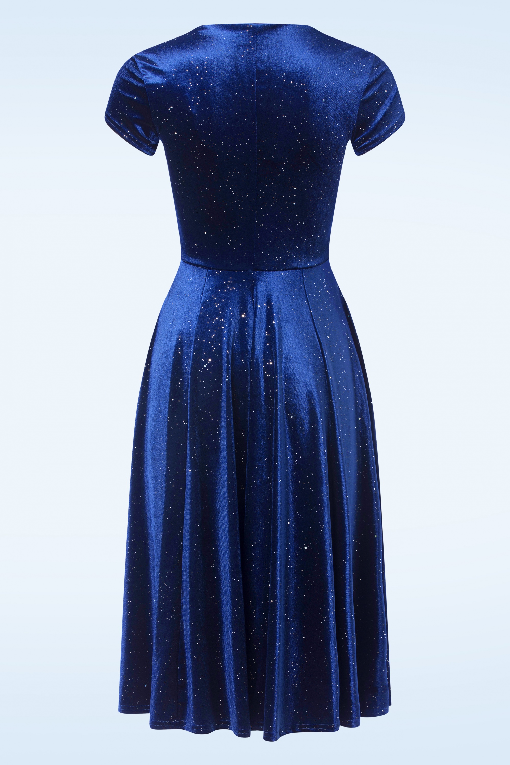 Vintage Chic for Topvintage - Abigail Glitter Velvet swing jurk in marineblauw 2