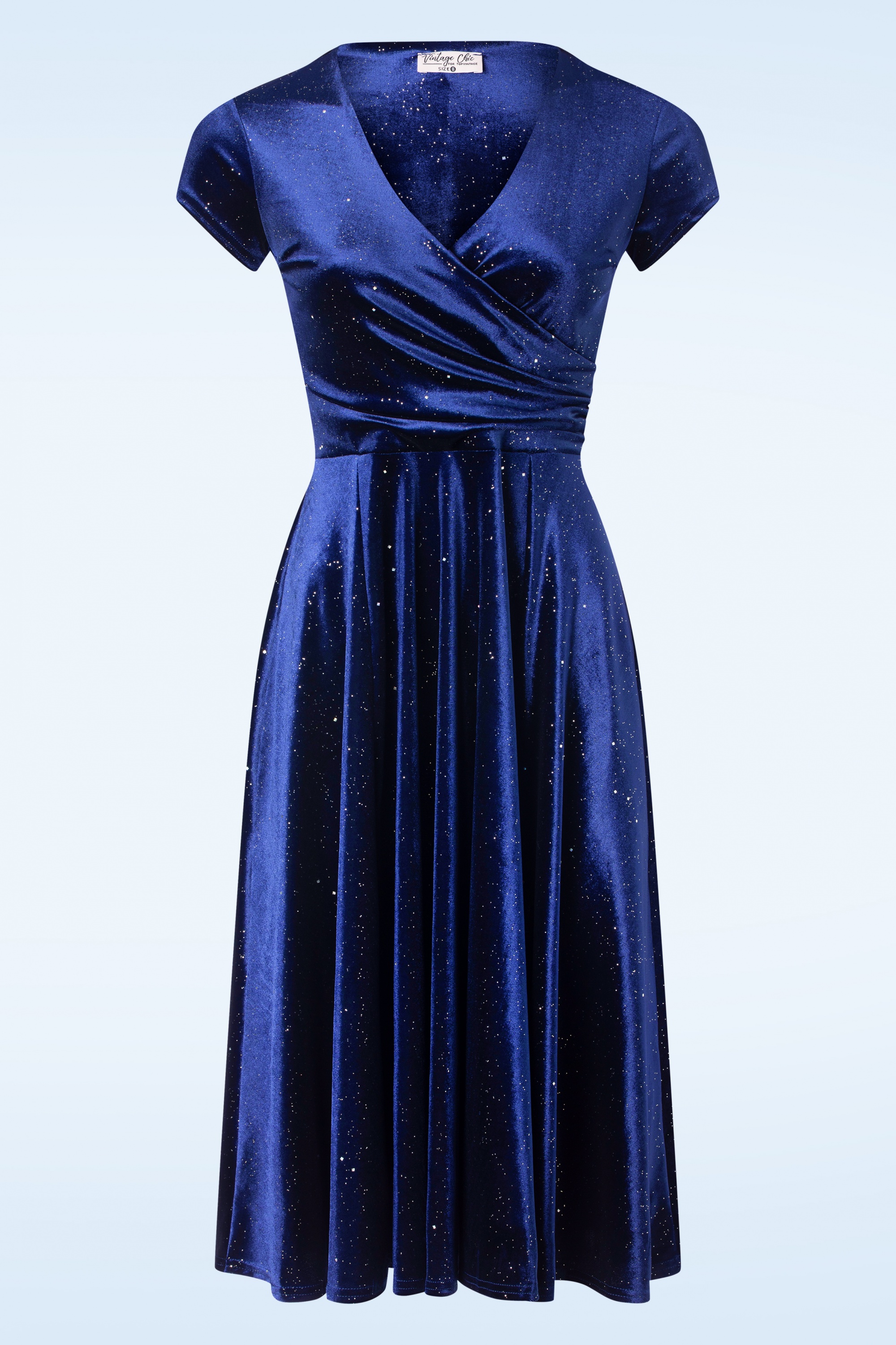 Vintage Chic for Topvintage - Abigail Glitter Velvet swing jurk in marineblauw