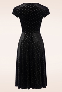 Vintage Chic for Topvintage - Abigail polka glitter fluwelen swing jurk in zwart 2