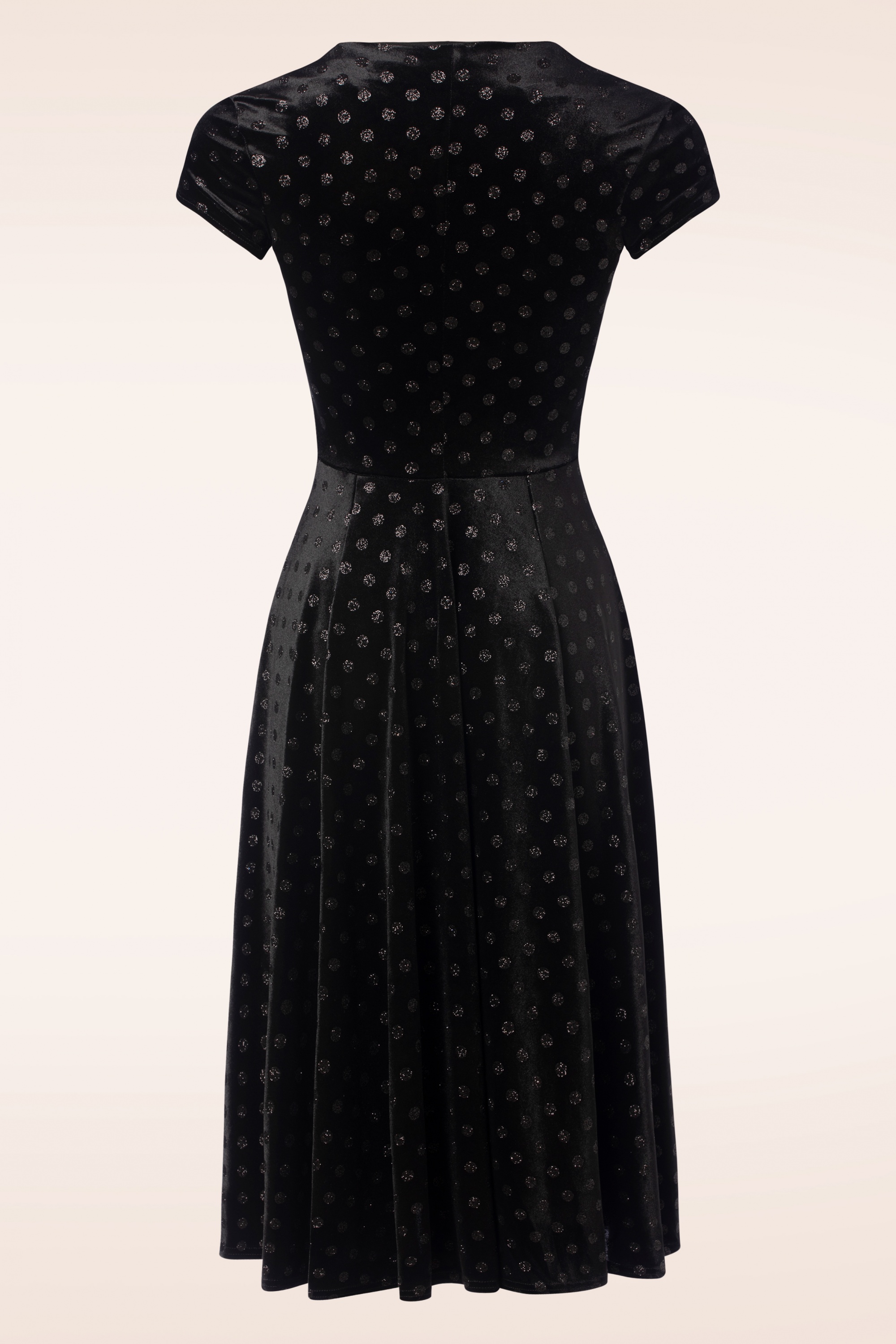 Vintage Chic for Topvintage - Abigail polka glitter fluwelen swing jurk in zwart 2