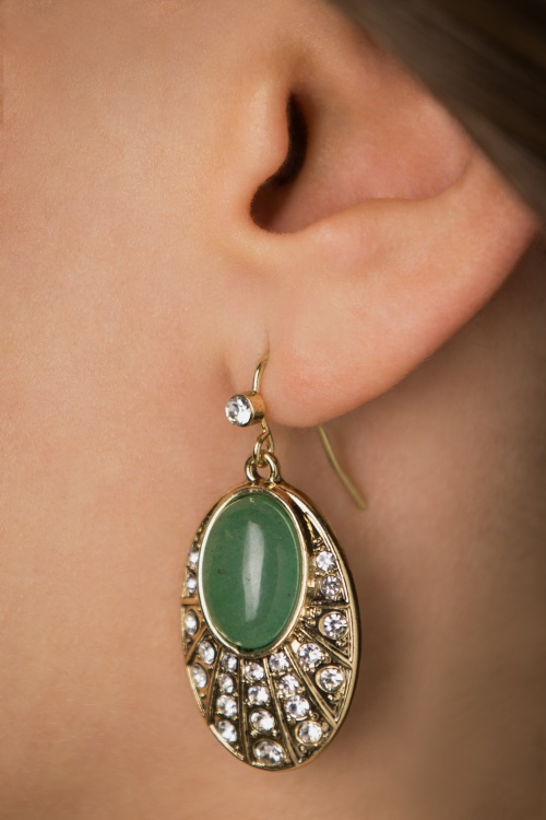 Lovely - Art Deco Oval Earrings in Green
