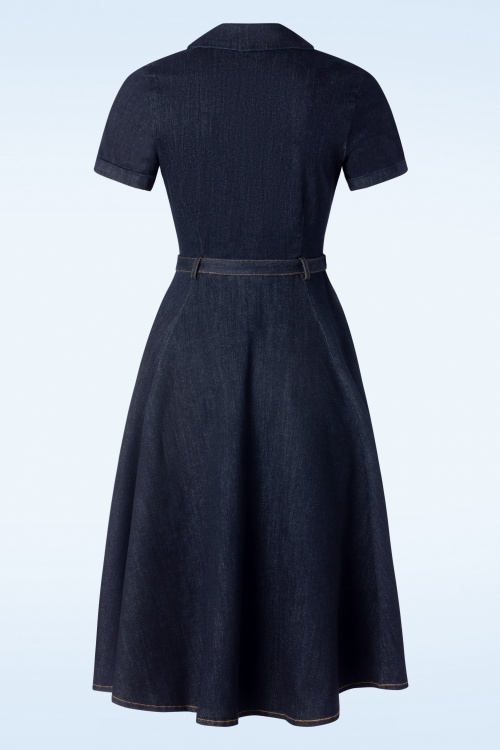 Collectif Clothing - Caterina denim swing jurk in blauw 2