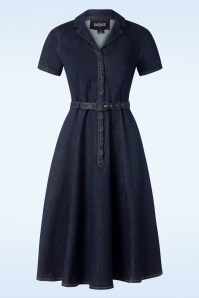 Topvintage Boutique Collection - TopVintage exclusive ~ 50s Amelia Peacock Long Sleeve Swing Dress in Navy