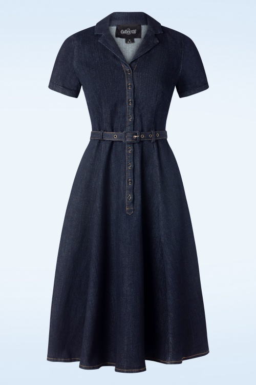 Collectif Clothing - Caterina Denim Swing Dress in Blue