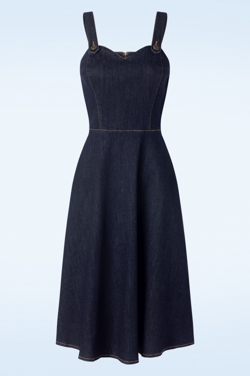 Collectif Clothing | Jupiter Pinafore Dress in Denim