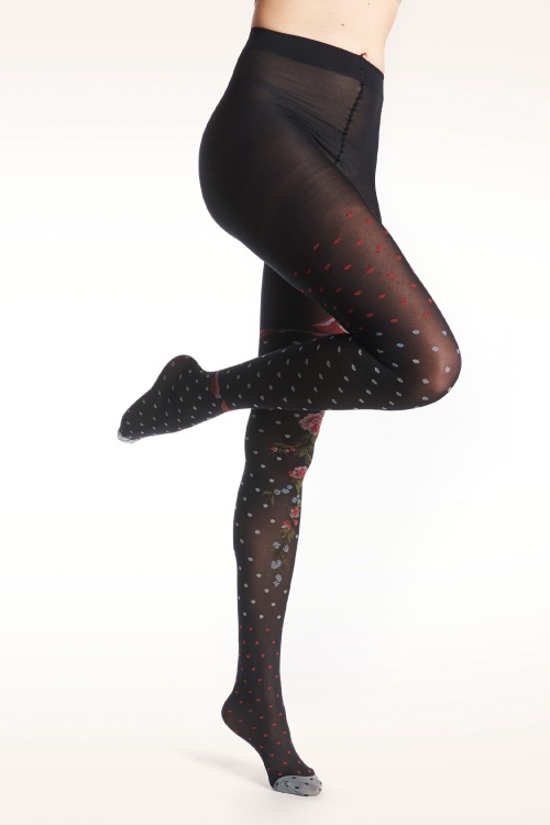 Fil de Jour - Flower and Polkadots Tights in Black