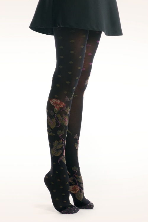 Fil de Jour - Flower and Polkadots Tights in Black