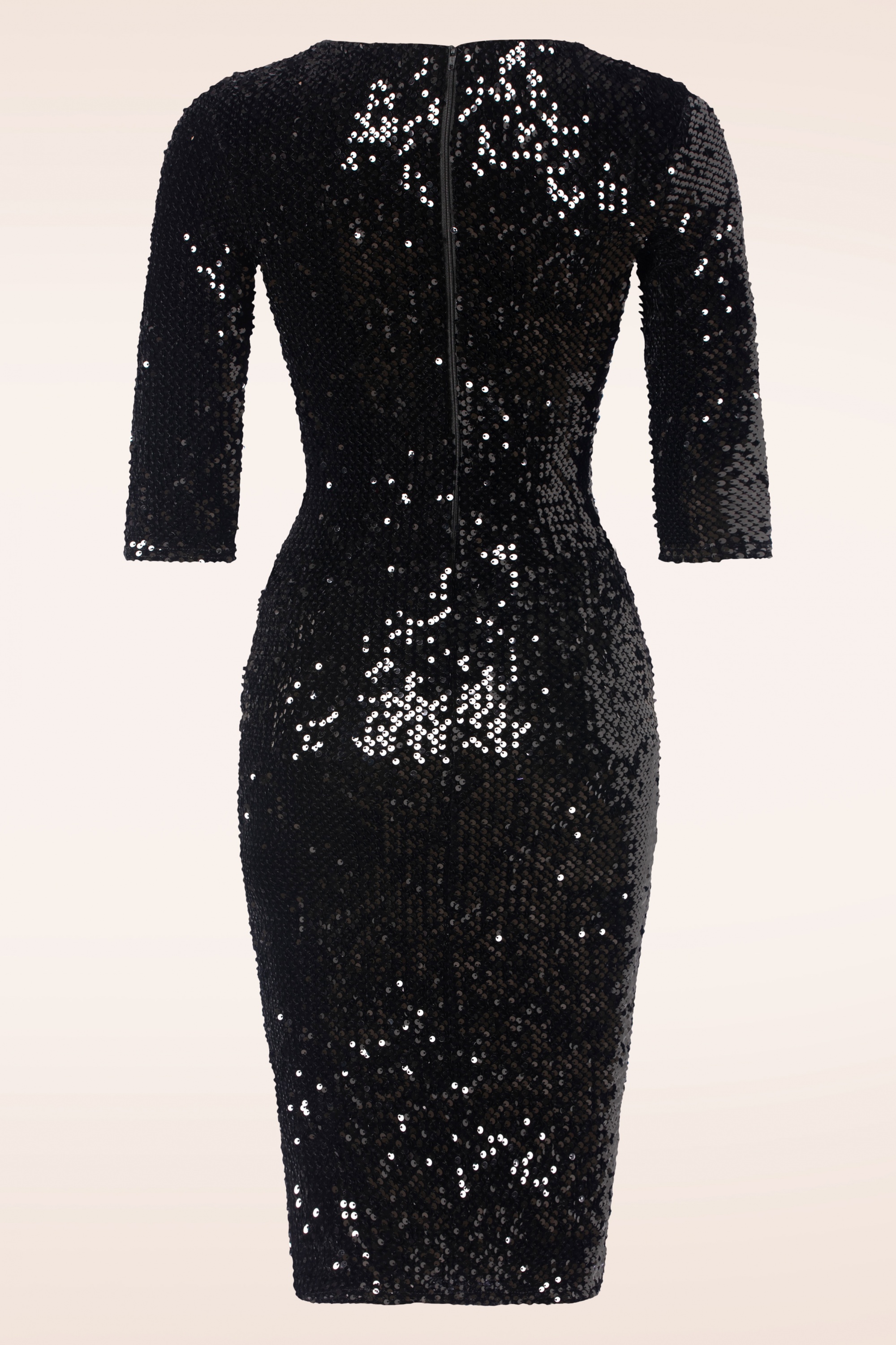 Vintage Chic for Topvintage - Marcella sequin pencil jurk in zwart 3