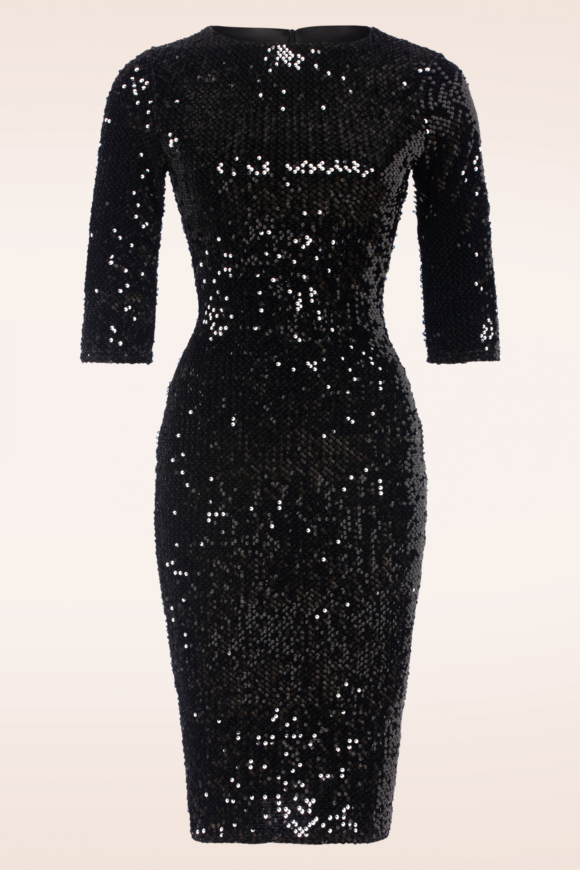 Vintage Chic for Topvintage - Marcella sequin pencil jurk in zwart